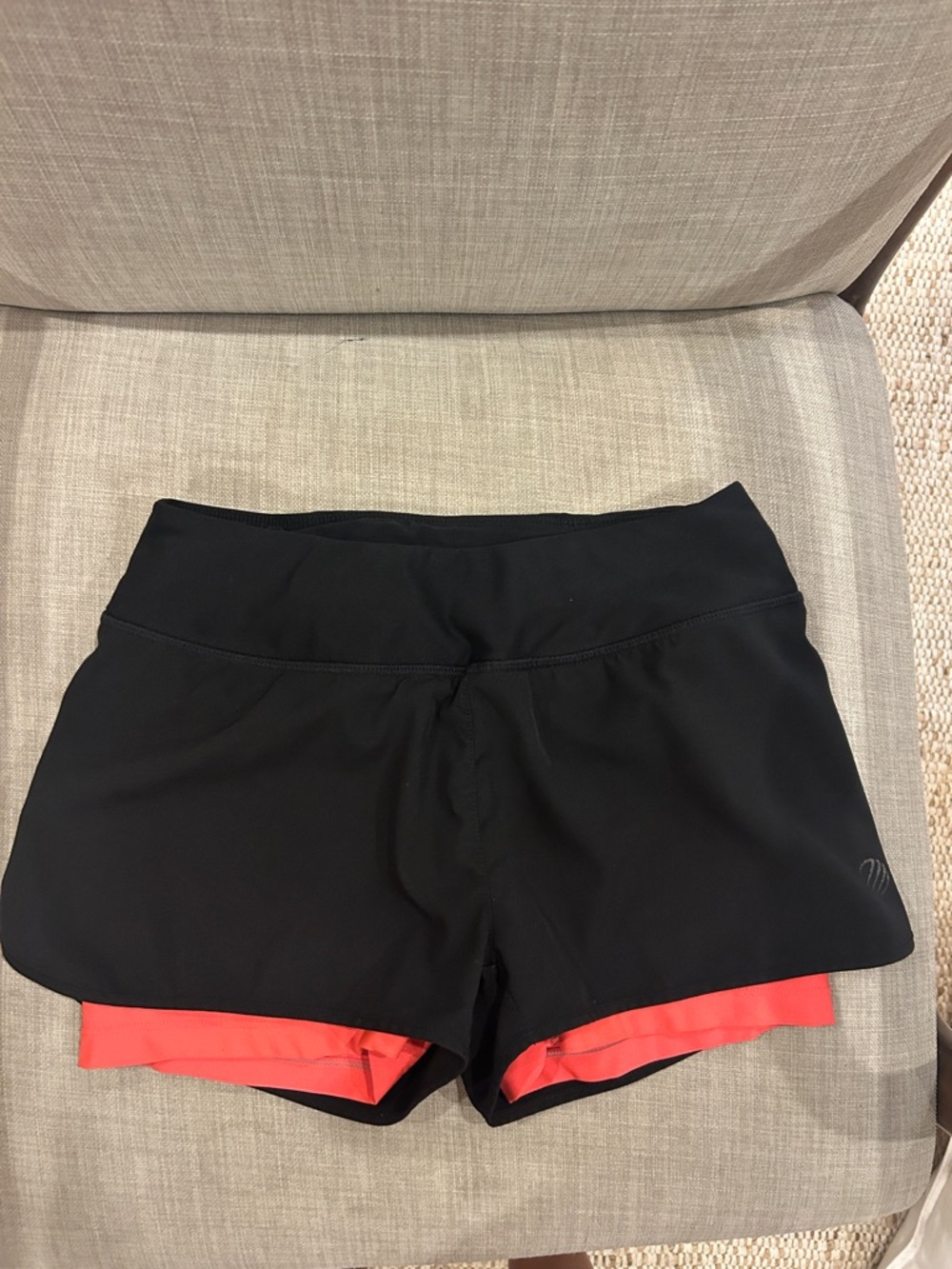 Women’s Black Active Layered Shorts with  Orange Liner